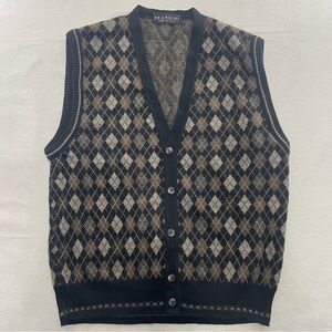 Vintage Brandini Mens Grandpa Sweater Vest Argyle Diamond Size L Made In Italy